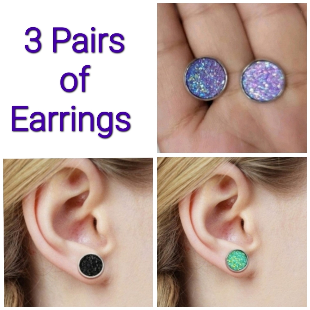 Purple Black & Green Faux Druzy Earrings